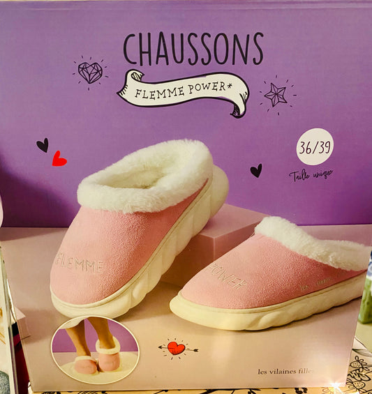 Chaussons fourrés rose Flemme Power