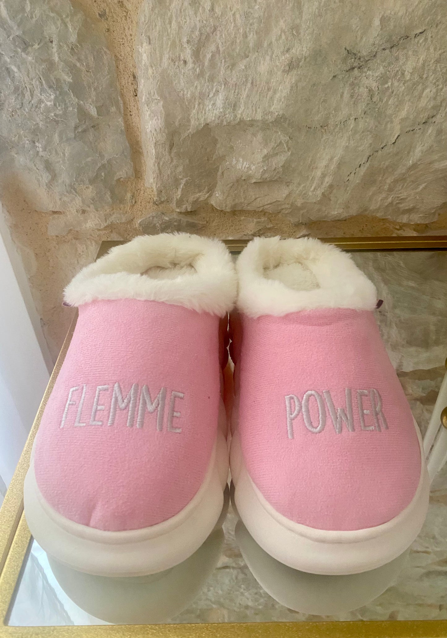 Chaussons fourrés rose Flemme Power