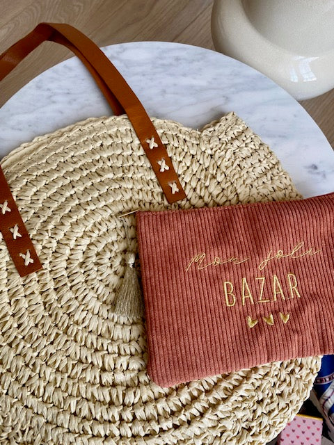 Pochette Terra Cotta velours "Mon joli bazar"