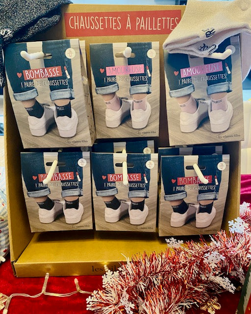 Chaussettes pailletées à message
